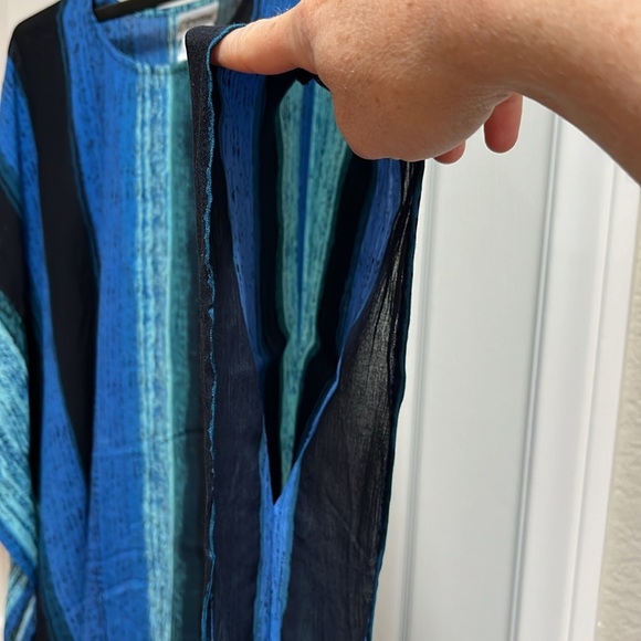 Expressions Bohemian Maxi Caftan House Dress MuuMuu Swim Cover Up Blue Colorful - Picture 4 of 7